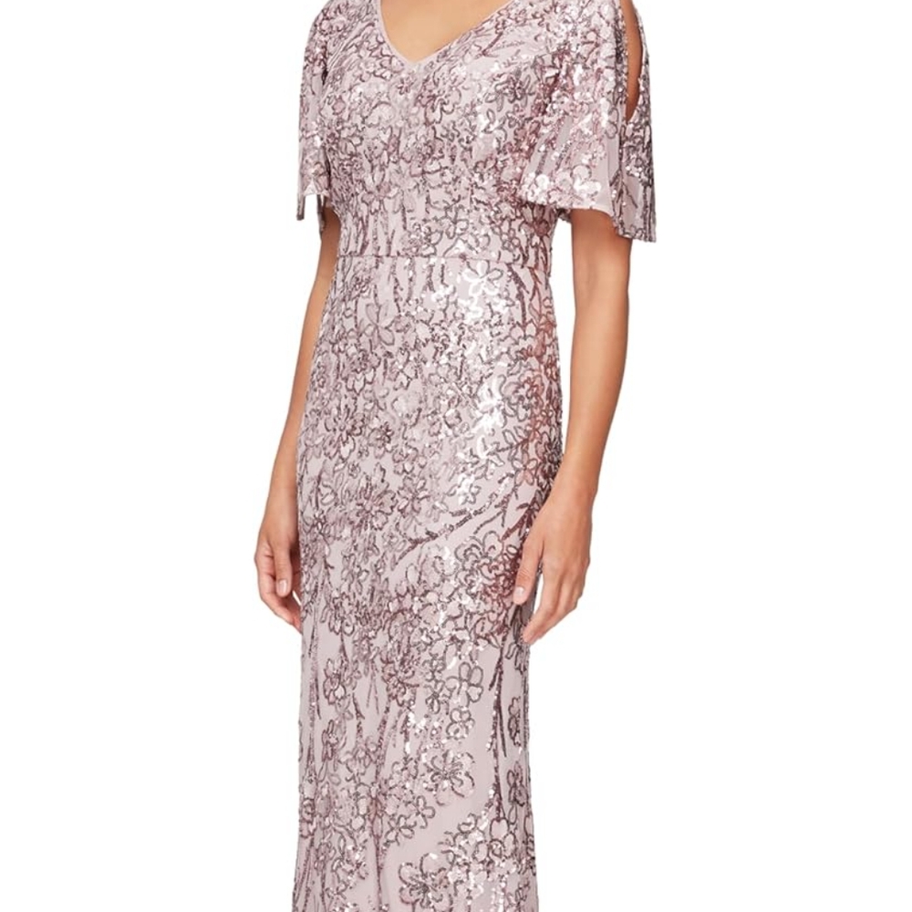 Alex Evenings Mauve Sequin Lace Gown